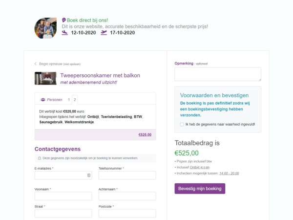 Checkout pagina booking engine