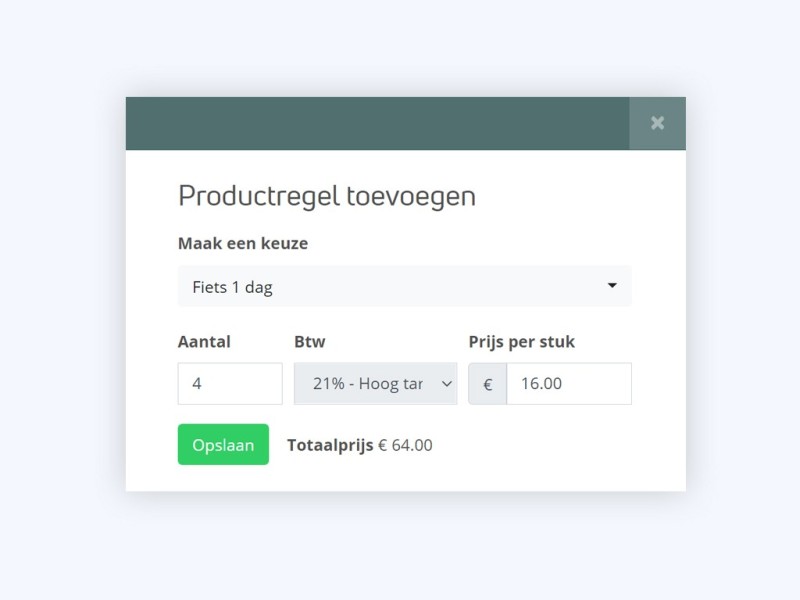 Product- en factuurregels hotel factuur