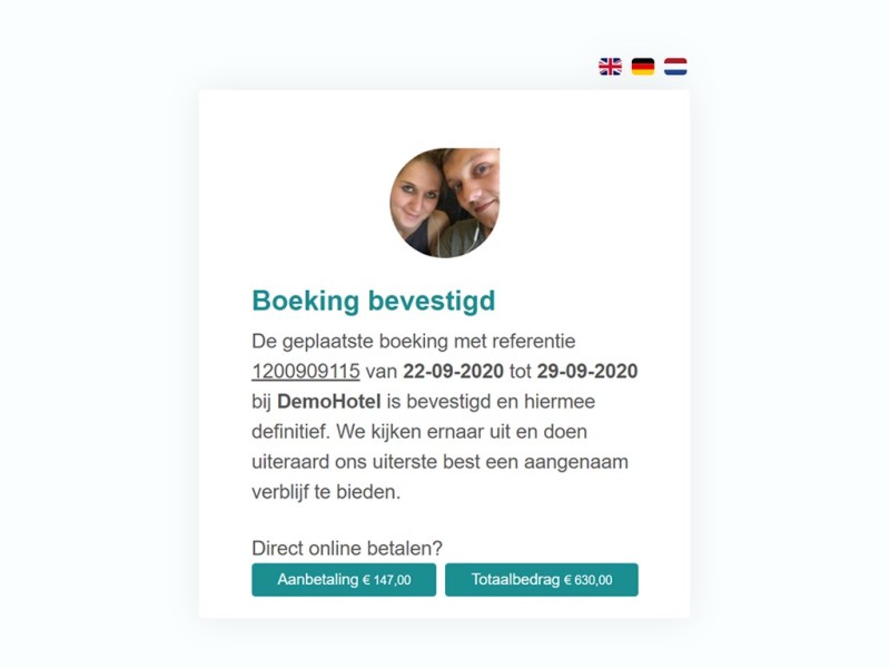 Reserveringsbevestiging hotel software booking engine